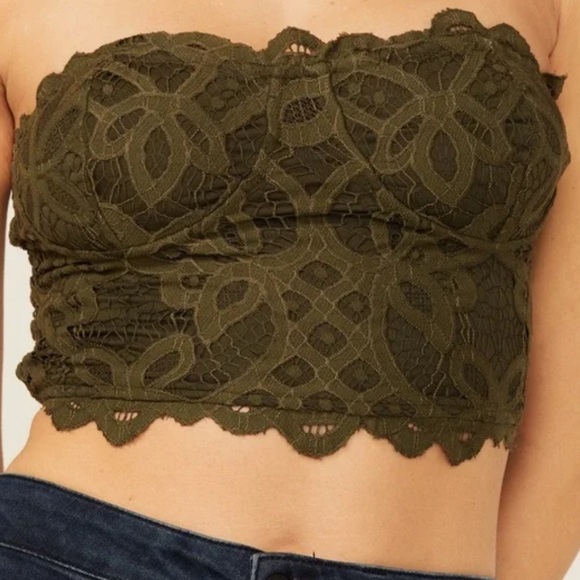 NEW Free People Small Intimately Army Green Corset Crop Top Bandeau Cottage - Picture 3 of 8